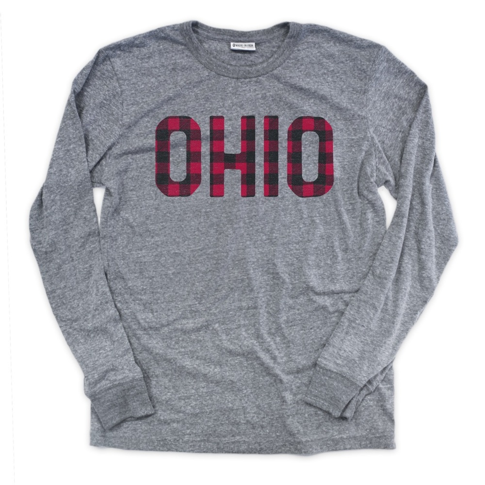 Where I’m From - Gray Ohio Plaid Long Sleeve - Unisex size Large